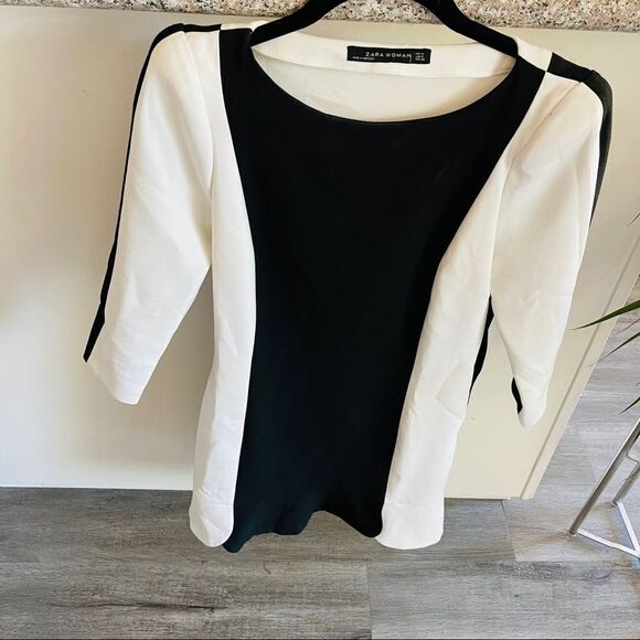 Zara Women's Size M Color Block Scalloped Jersey Dress - Picture 2 of 7